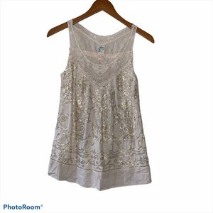 Anthropologie Ivory w/ Gold Sequins Bordurette Top